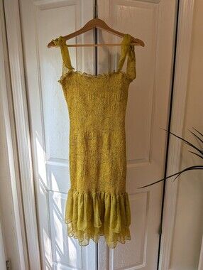 Lena Yellow Smocked Dress with Ruffle Hem